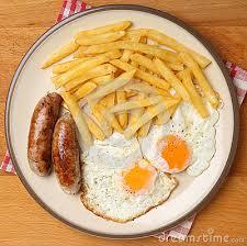 Sausages, Eggs and Chips.